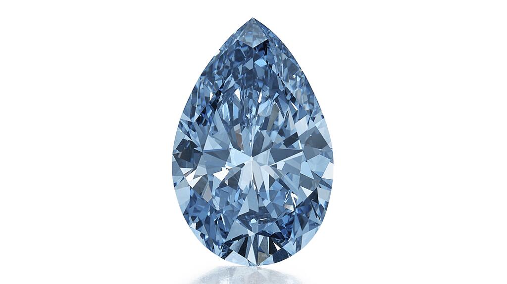 The “Bulgari Laguna Blu” diamond is an 11.16-carat fancy vivid, pear-shaped blue diamond that is unmodified, meaning it has not been recut in the 50-plus years since it was first faceted. 20230503_Bulgari Laguna Blu insert.jpg